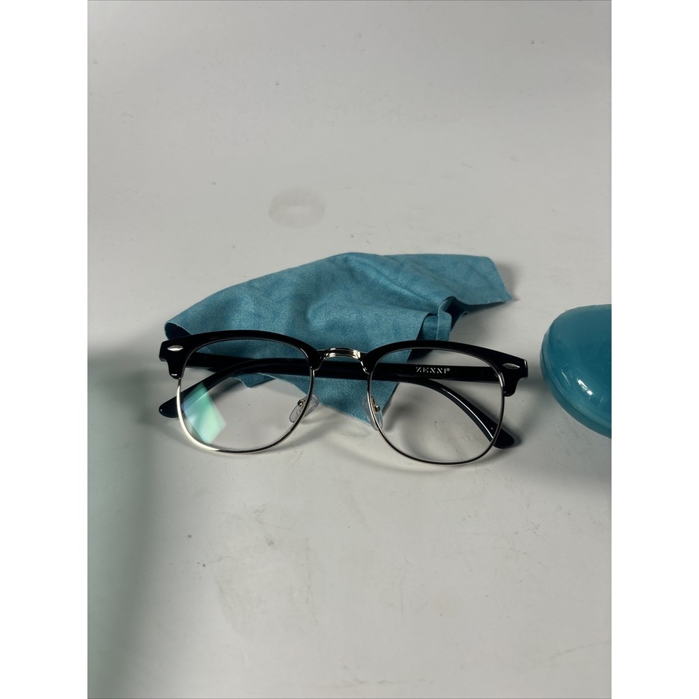 Zenni Optical Round Eyeglasses Black Frame Clear Lenses w/ Case & Cloth - Picture 2 of 6